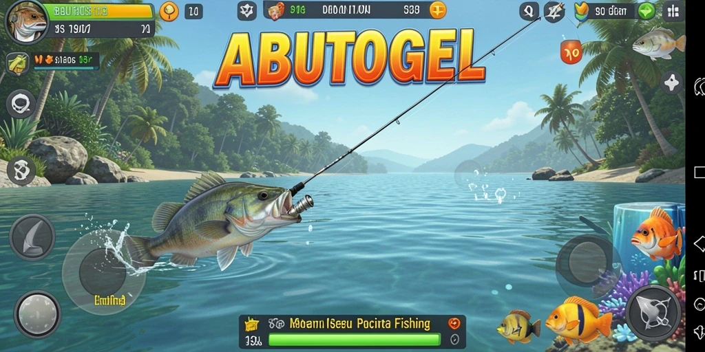 Screenshot gameplay ABUTOGEL menampilkan suasana memancing yang menenangkan.