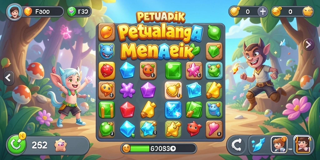 Screenshot gameplay F32 menampilkan keseruan mencocokkan permata.