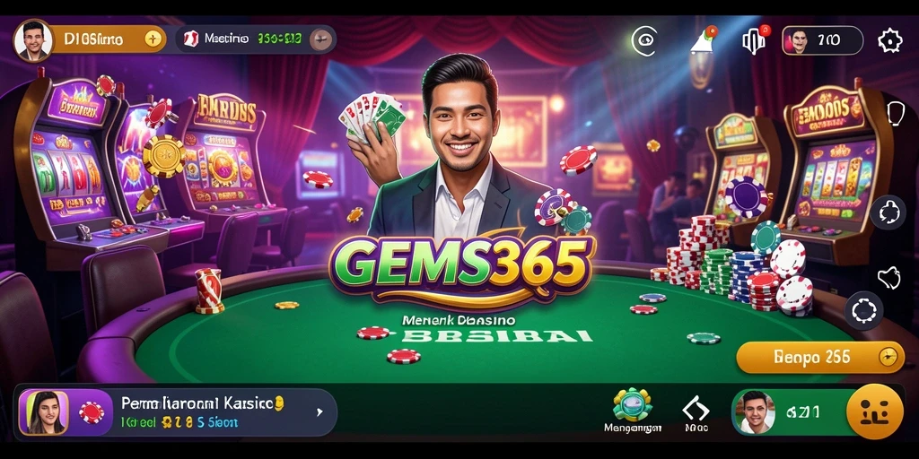 Tampilan gameplay menarik dari GEMS365 yang menampilkan berbagai permainan Kasino.