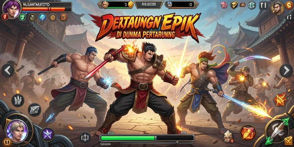 Screenshot gameplay menampilkan pertarungan seru di NUSANTARATOTO.