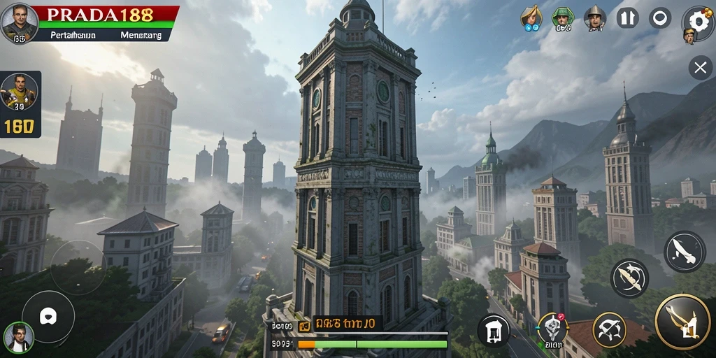 Tampilan gameplay menara yang strategis dan menantang di PRADA188.