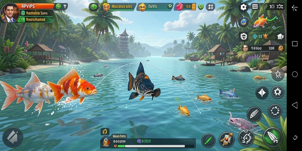 Tampilan gameplay RPVIP5 dengan aksi memancing yang mendebarkan.