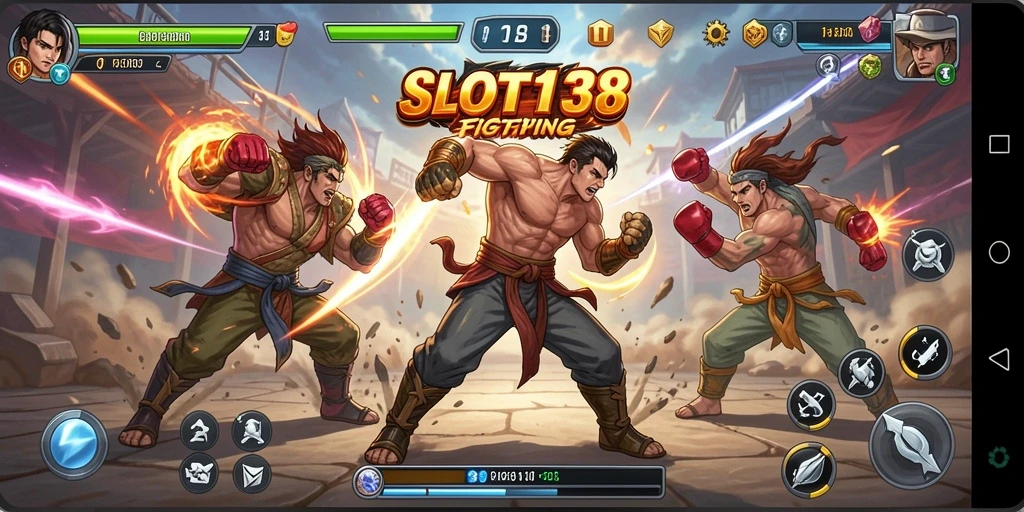Screenshot gameplay yang menampilkan aksi pertarungan mendebarkan di SLOT138.